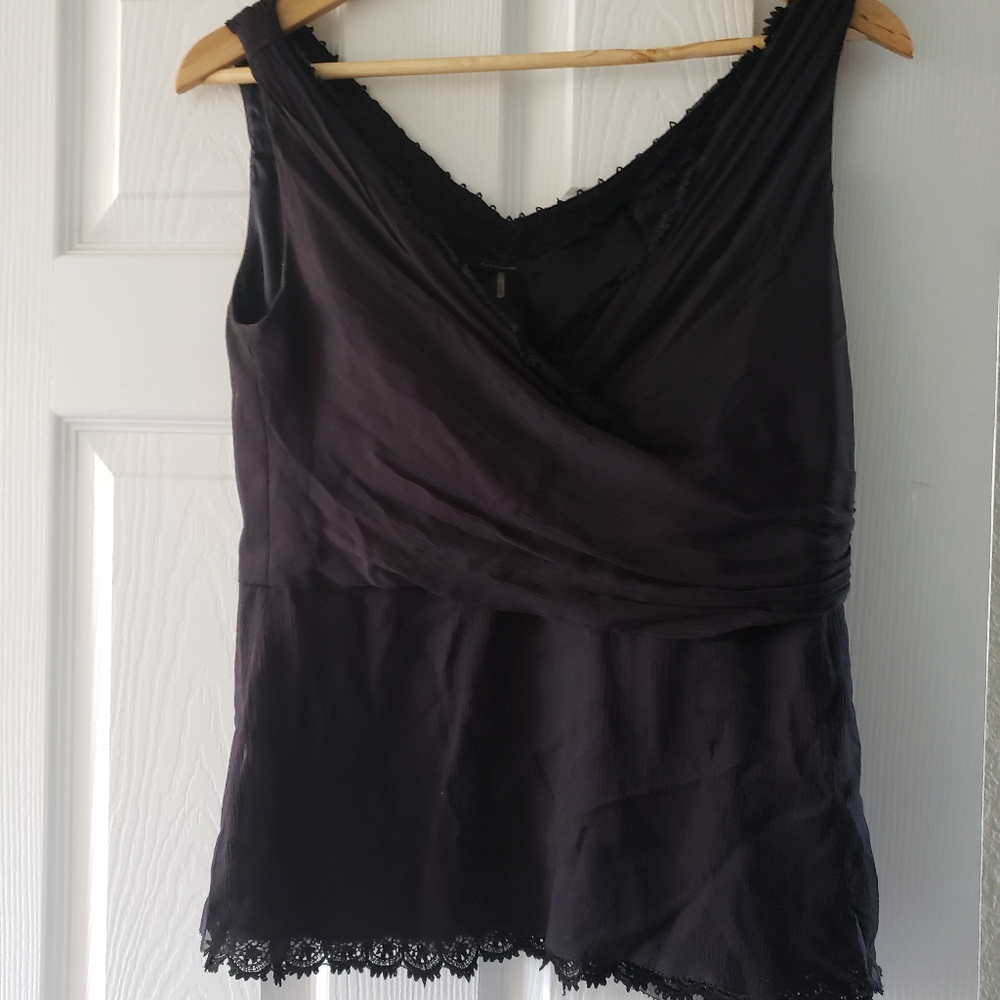 Elie tahari silk blouse lace black chiffon silk M